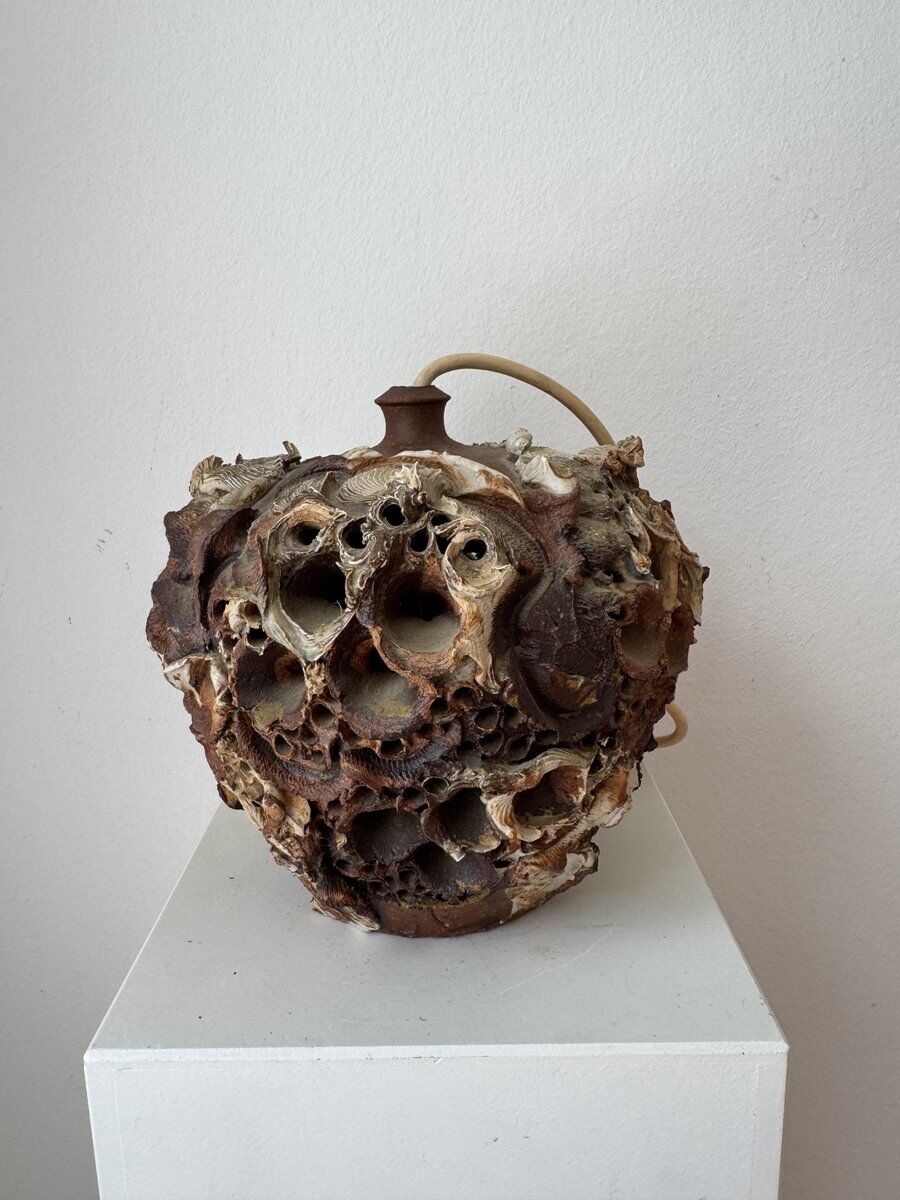 Danish brutalist stoneware table lamp by Bodil Marie Nielsen, 1970s