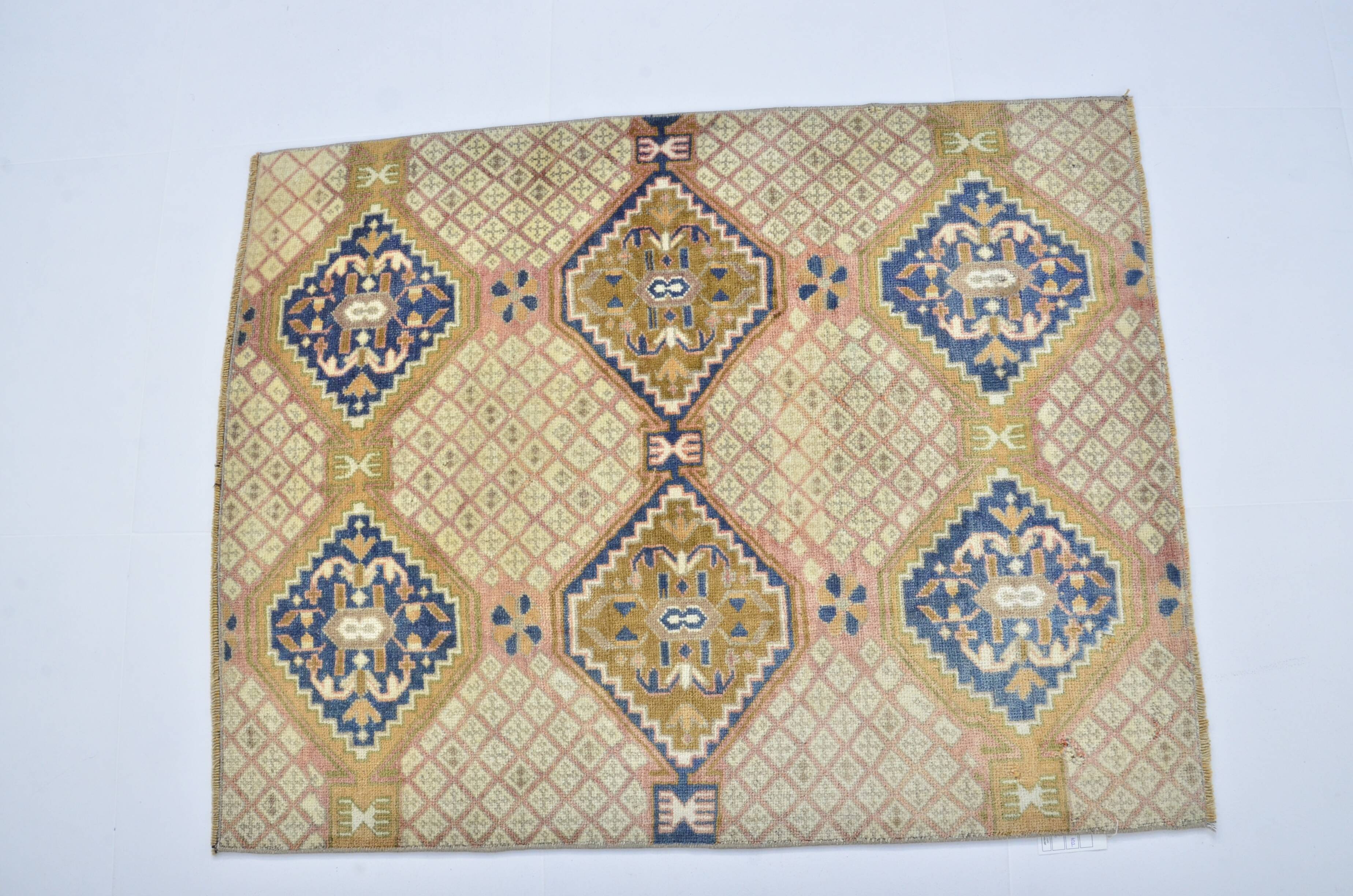 Tapis turc vintage rose et bleu sku 3116