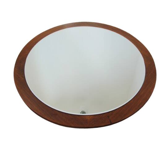 Round teak mirror, 1970s – vintage, diameter 70 cm
