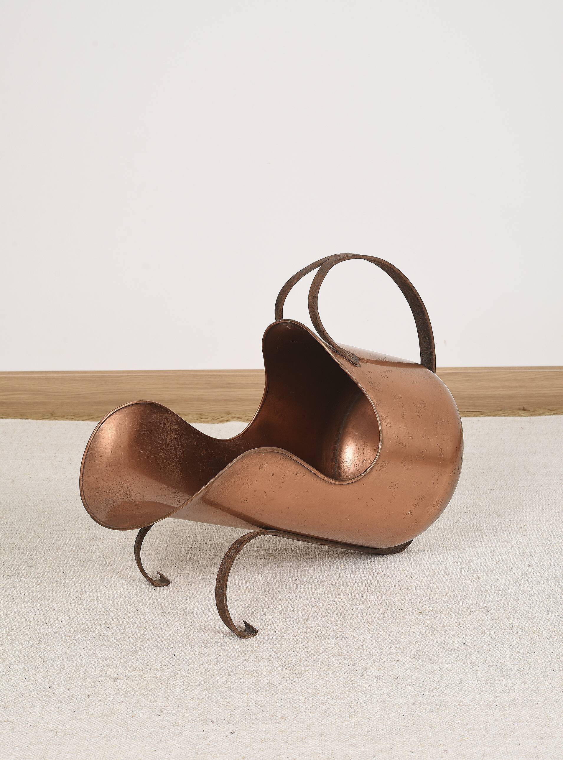 Antique copper bucket or log holder.