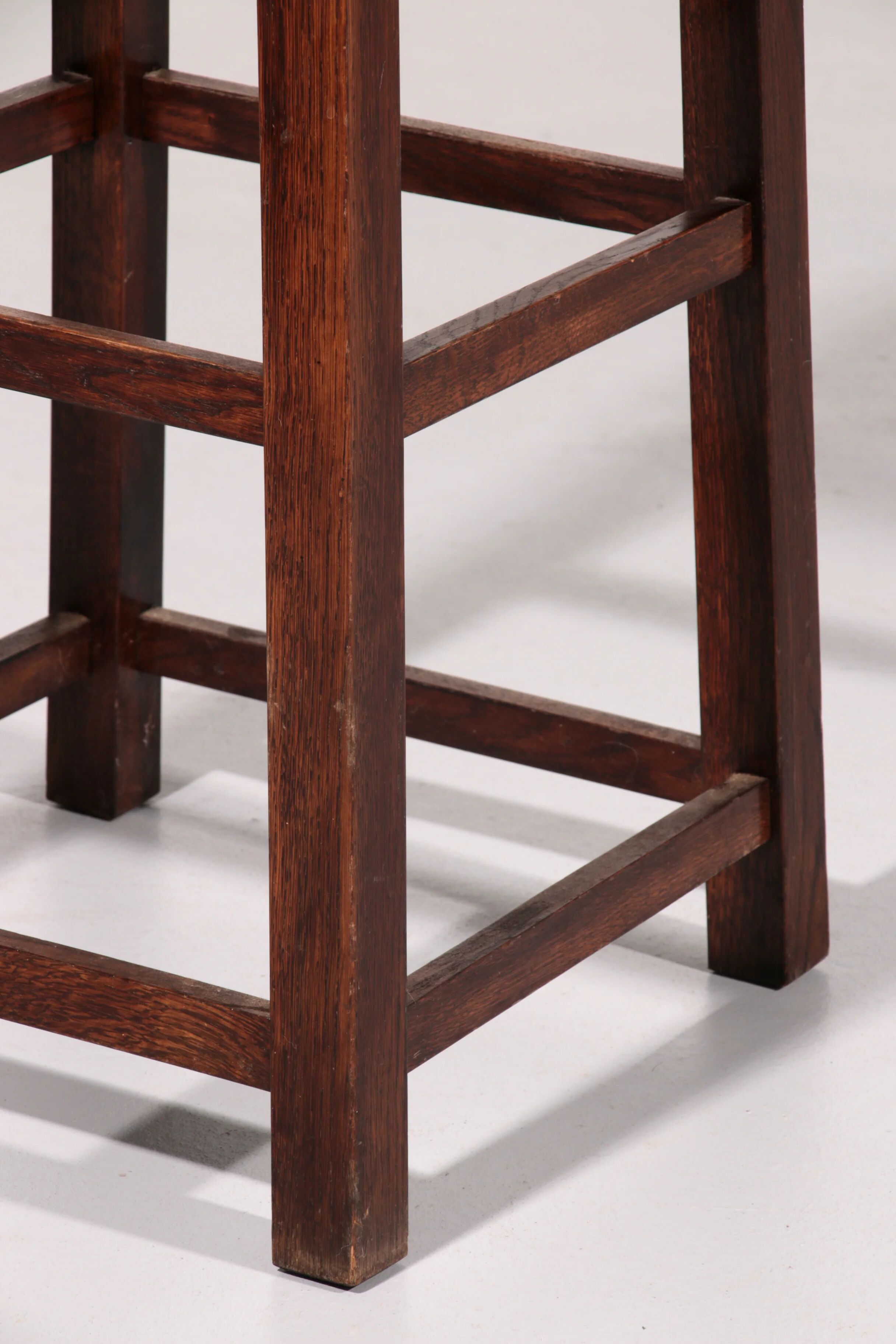 Mid-century oak bar stools with cognac leather seats