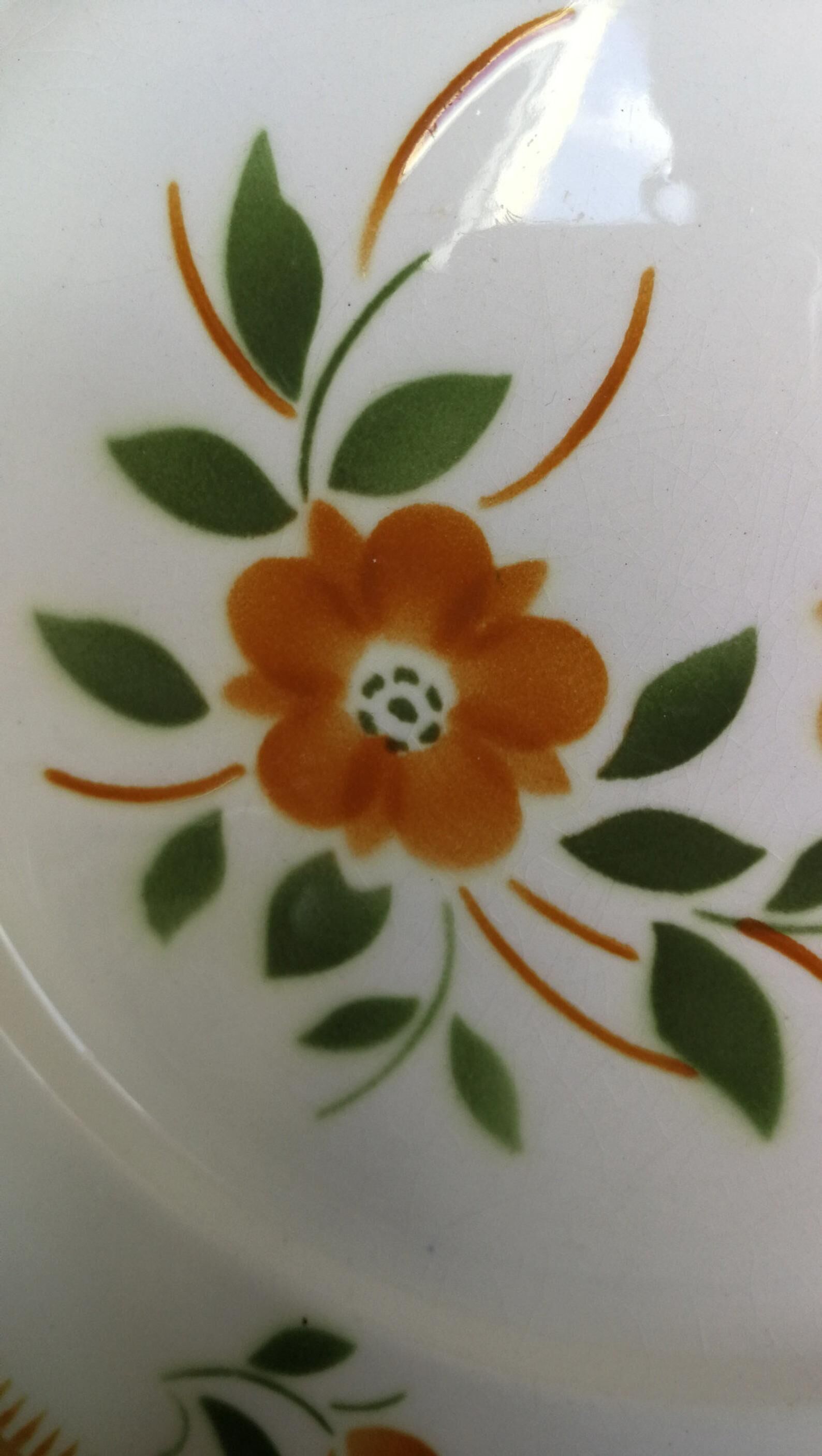 6 Badonviller Old Plate Plates - Orange and Green Flowers