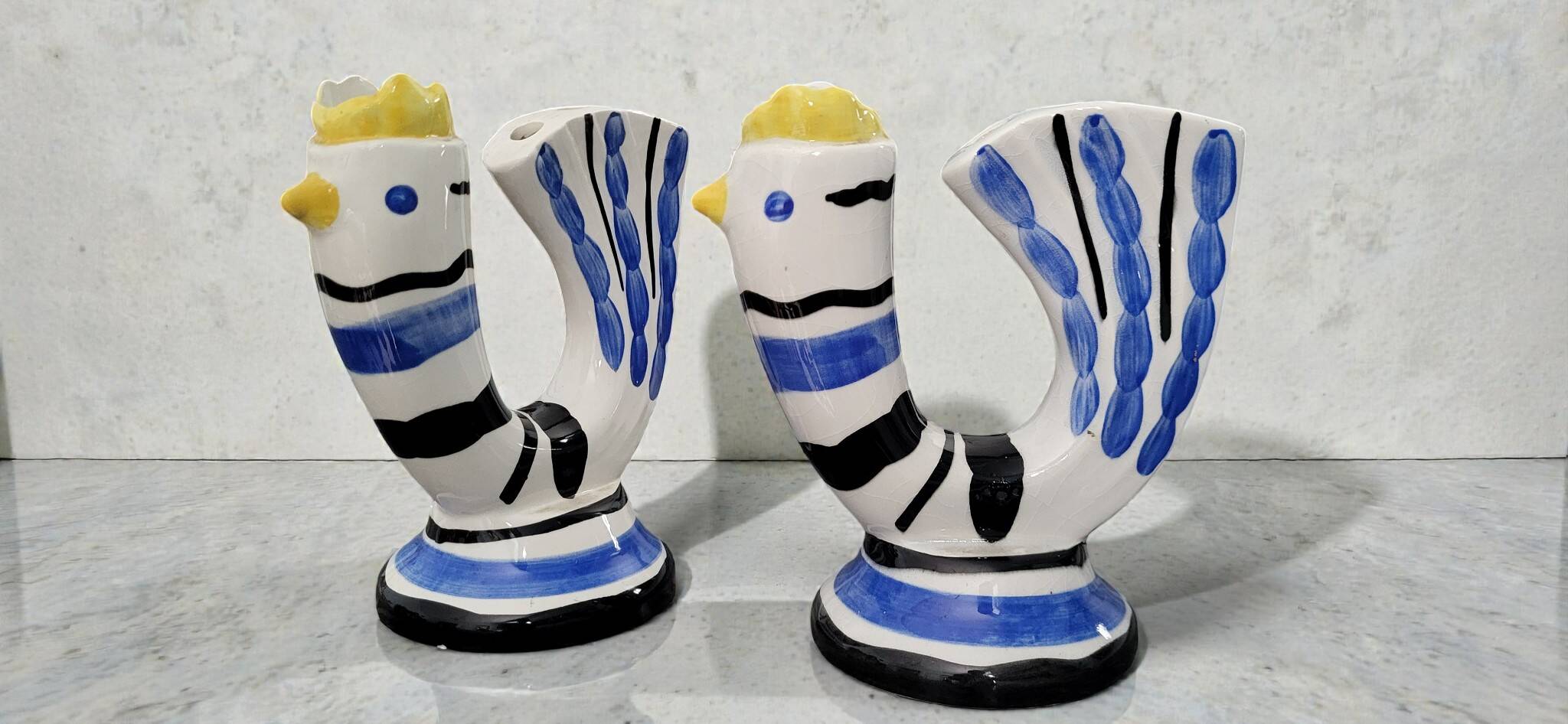 Pair of flower frog vases, Revernay, 1950s