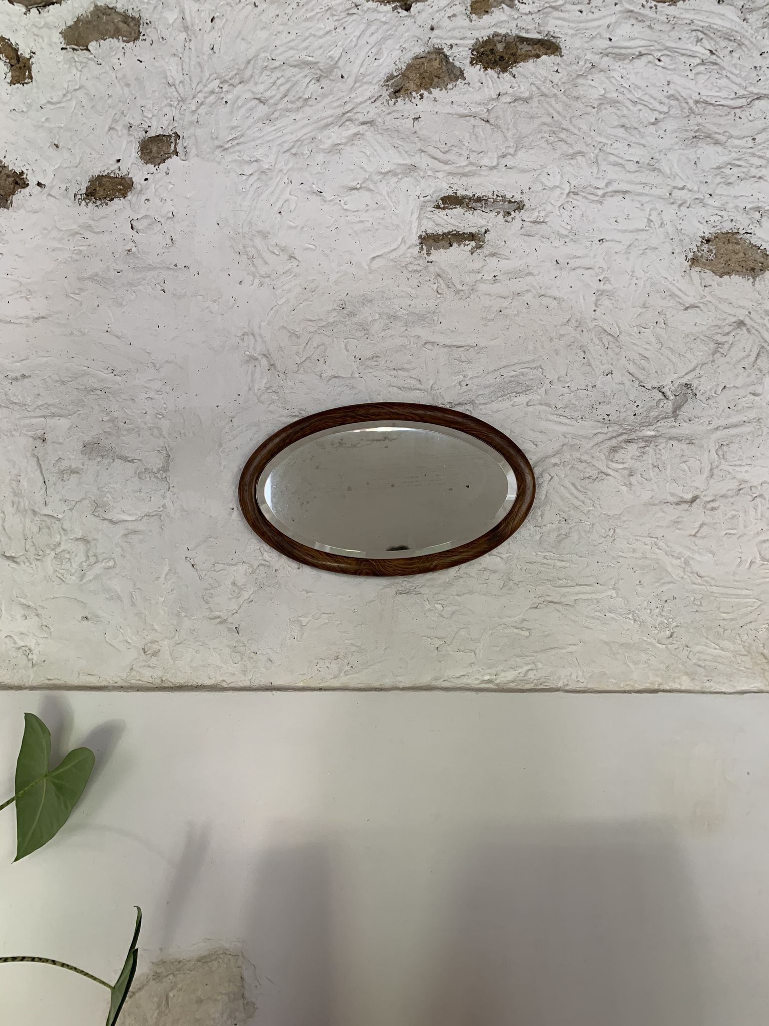 Miroir mural ovale bois et stuc