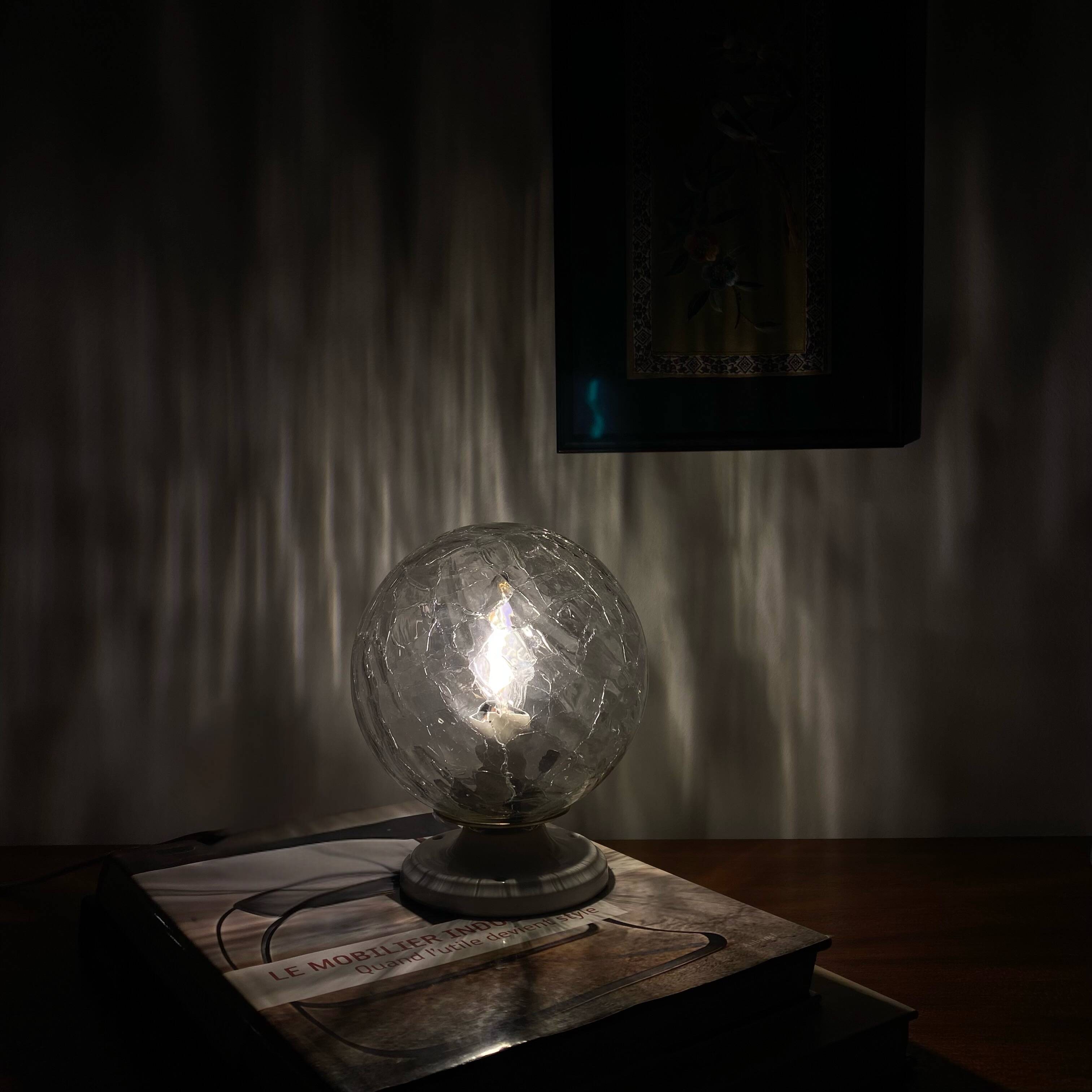 Ceiling light or wall light with cracked glass globe, 15 cm, porcelain rose.