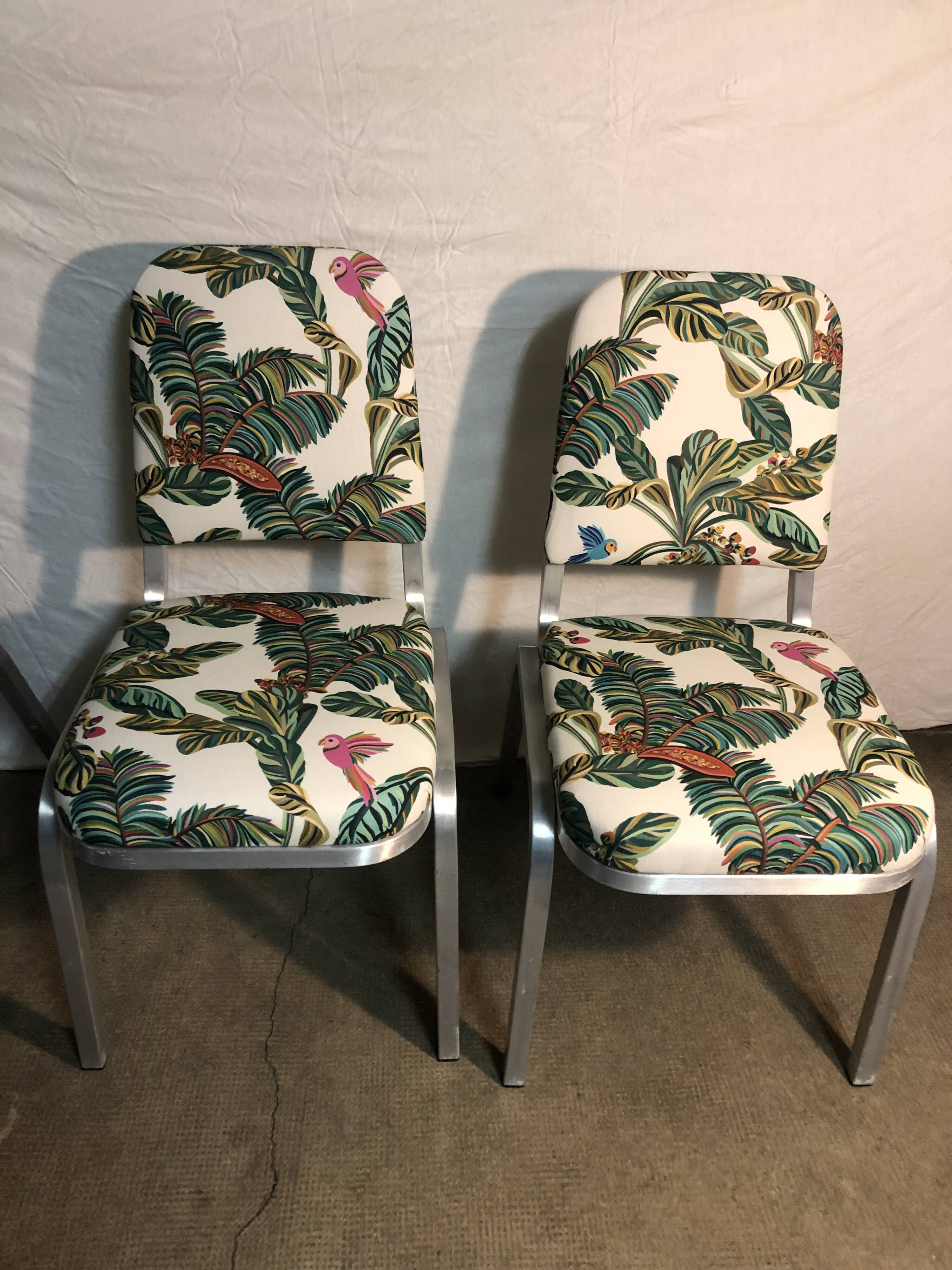 Aluminum chairs covered with Yasmine All overdose multicolor fabric Maison Thevenon arma Burgess