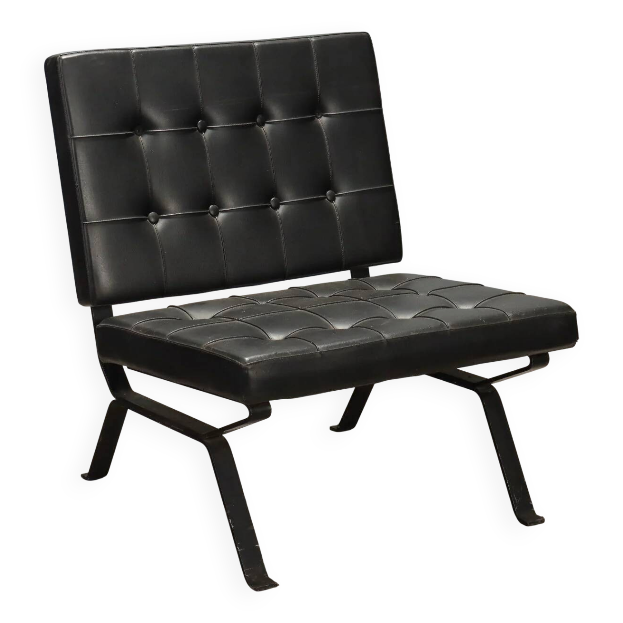 Vintage armchair in metal and black faux leather, Italian design from the 1970s.