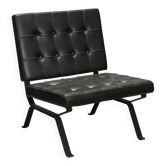 Vintage armchair in metal and black faux leather, Italian design from the 1970s.