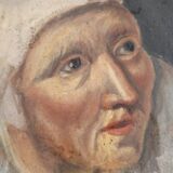 Oil on mounted paper - Portrait of a peasant woman signed, 18th century