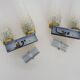 Pair of double-light wall lights, brass, teak globe, glass tubes. 50s-60s