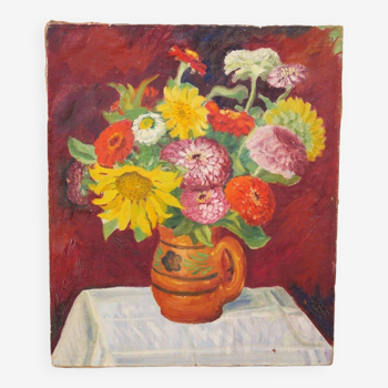 Painting, painting on vintage canvas Flowers