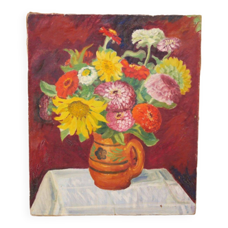 Painting, painting on vintage canvas Flowers