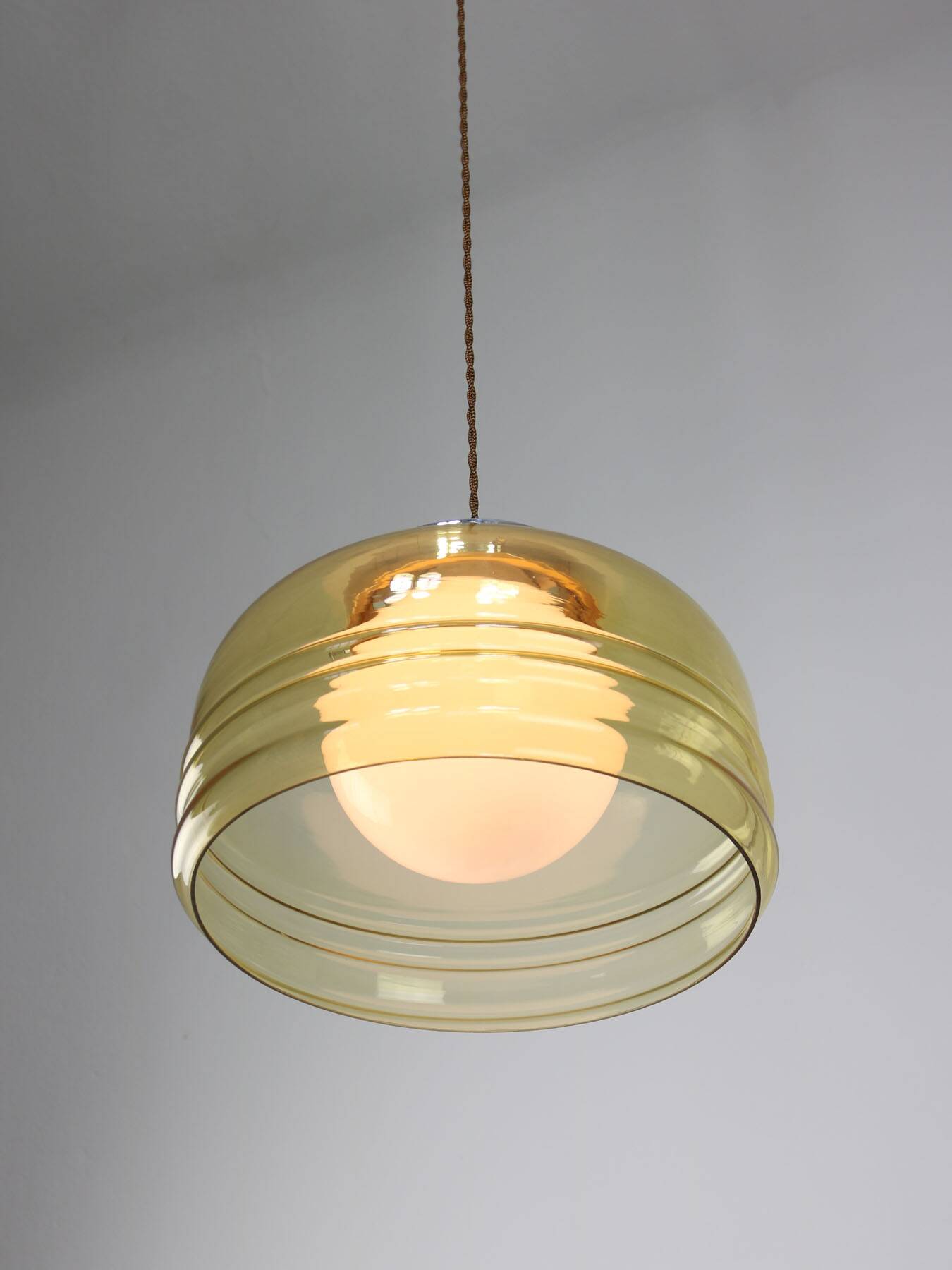 Vintage Italian Chrome and Glass Pendant Lamp, 70s