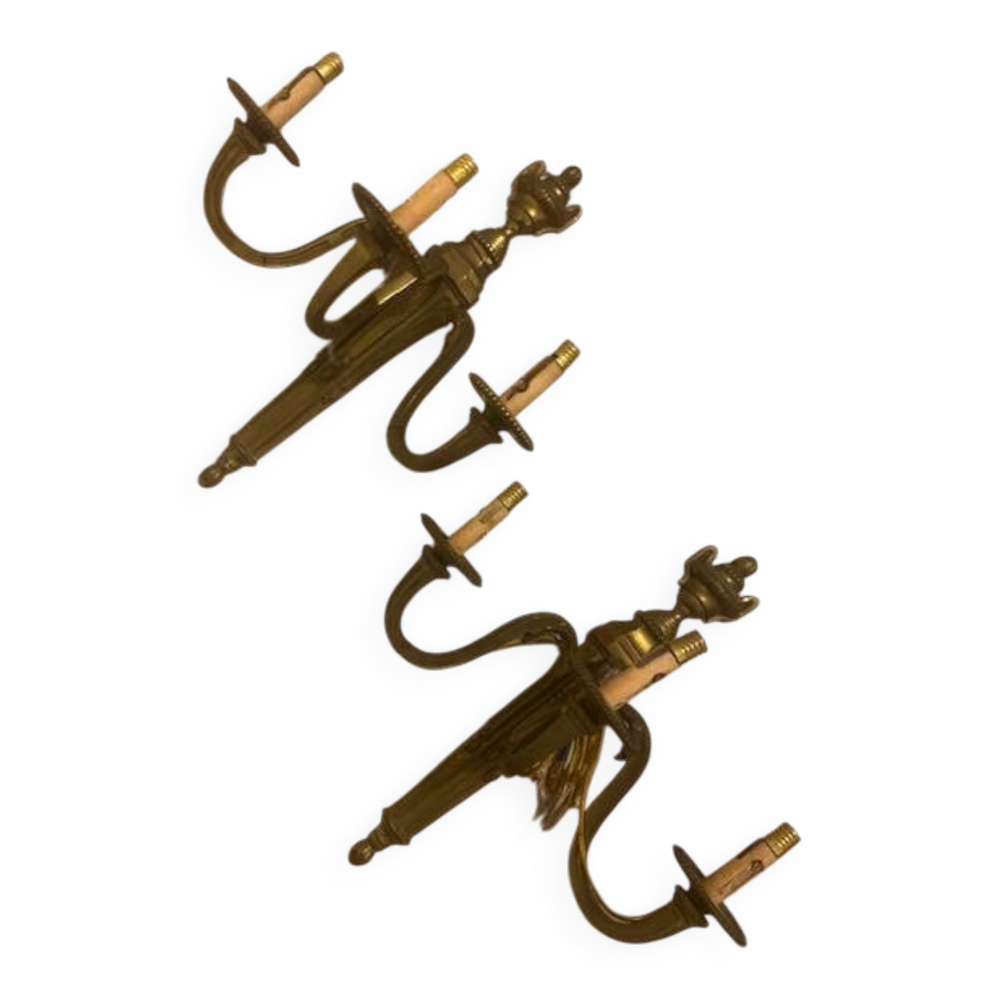 Pair of gilt and chiselled bronze wall lights with 3 lights - Louis XVI style