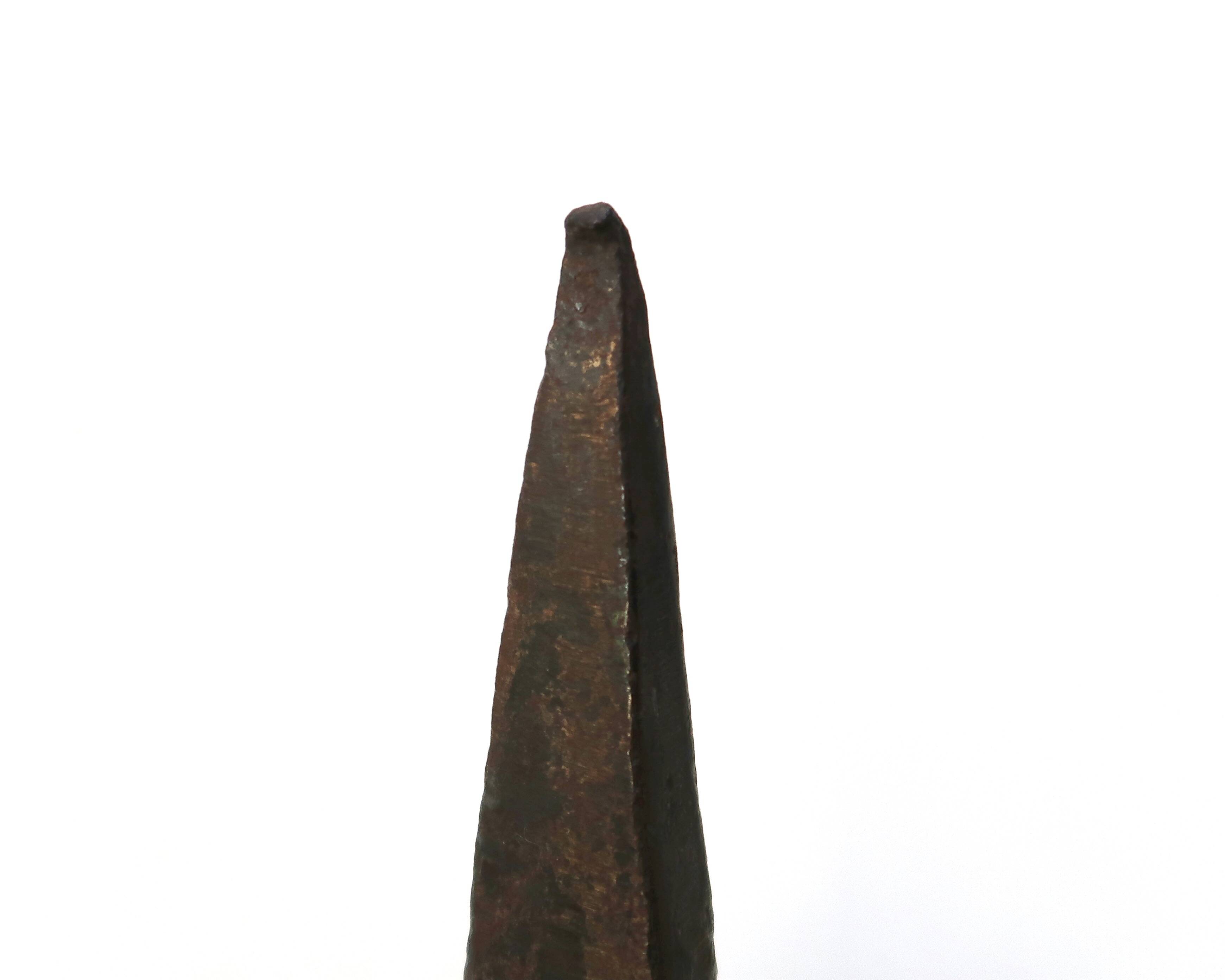 Imposing brutalist wrought iron candlestick "spear", signed, 1950s.