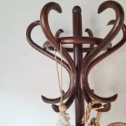 Antique curved wooden coat rack in the Thonet style, 1875.