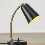 Mid-Century Italian Mini Gooseneck Table Lamp in Black and Brass