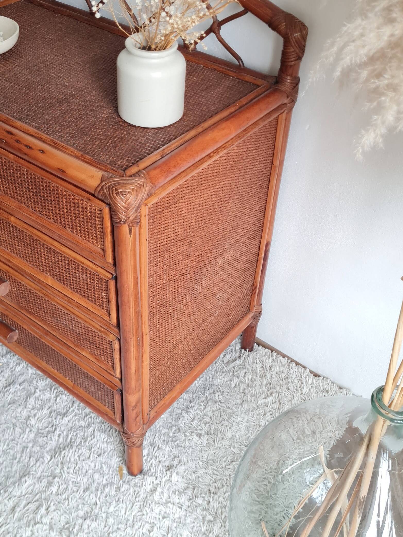 Rattan chest of drawers from the 1970s.