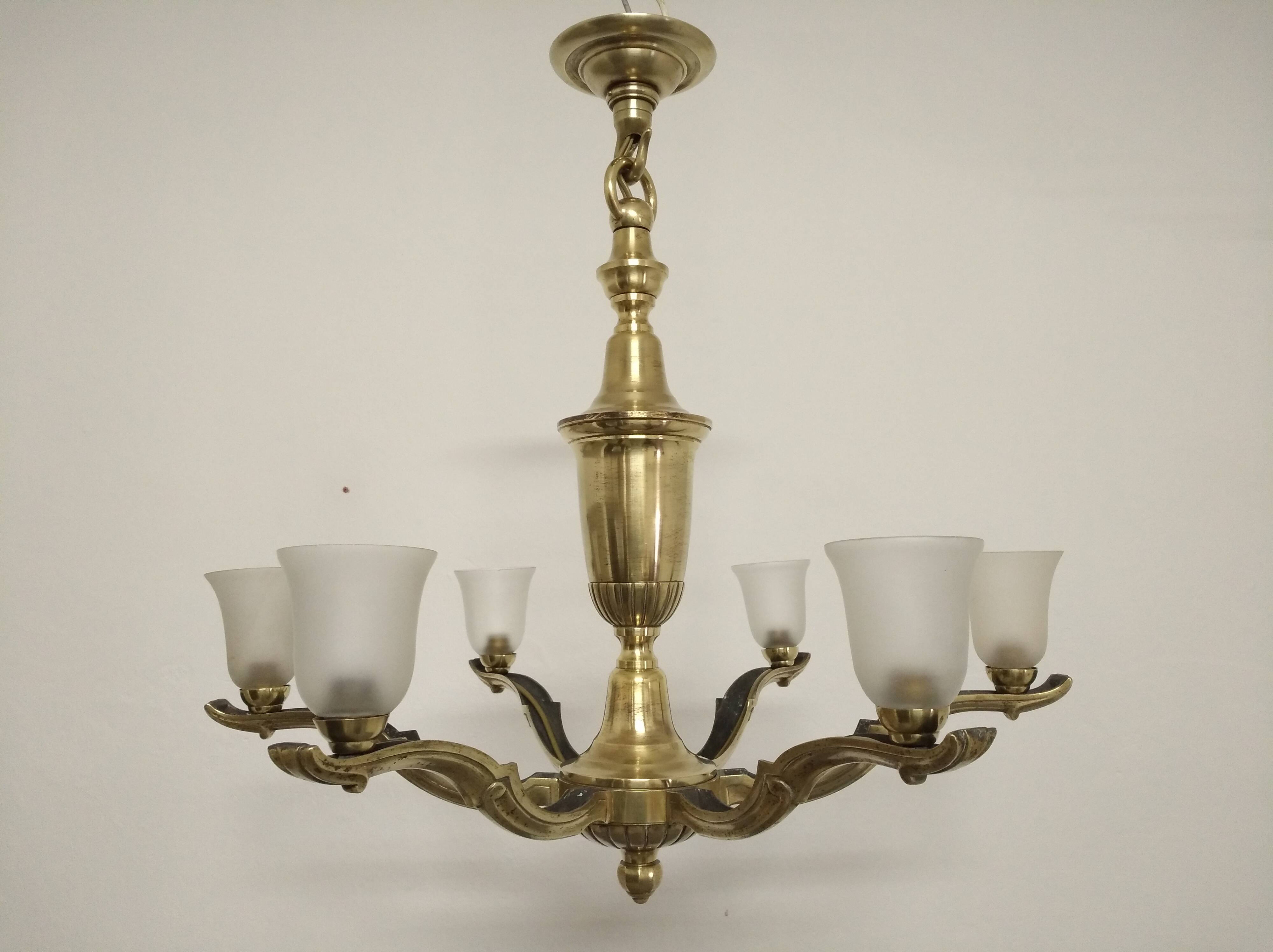 Art Deco bronze chandelier circa 1930