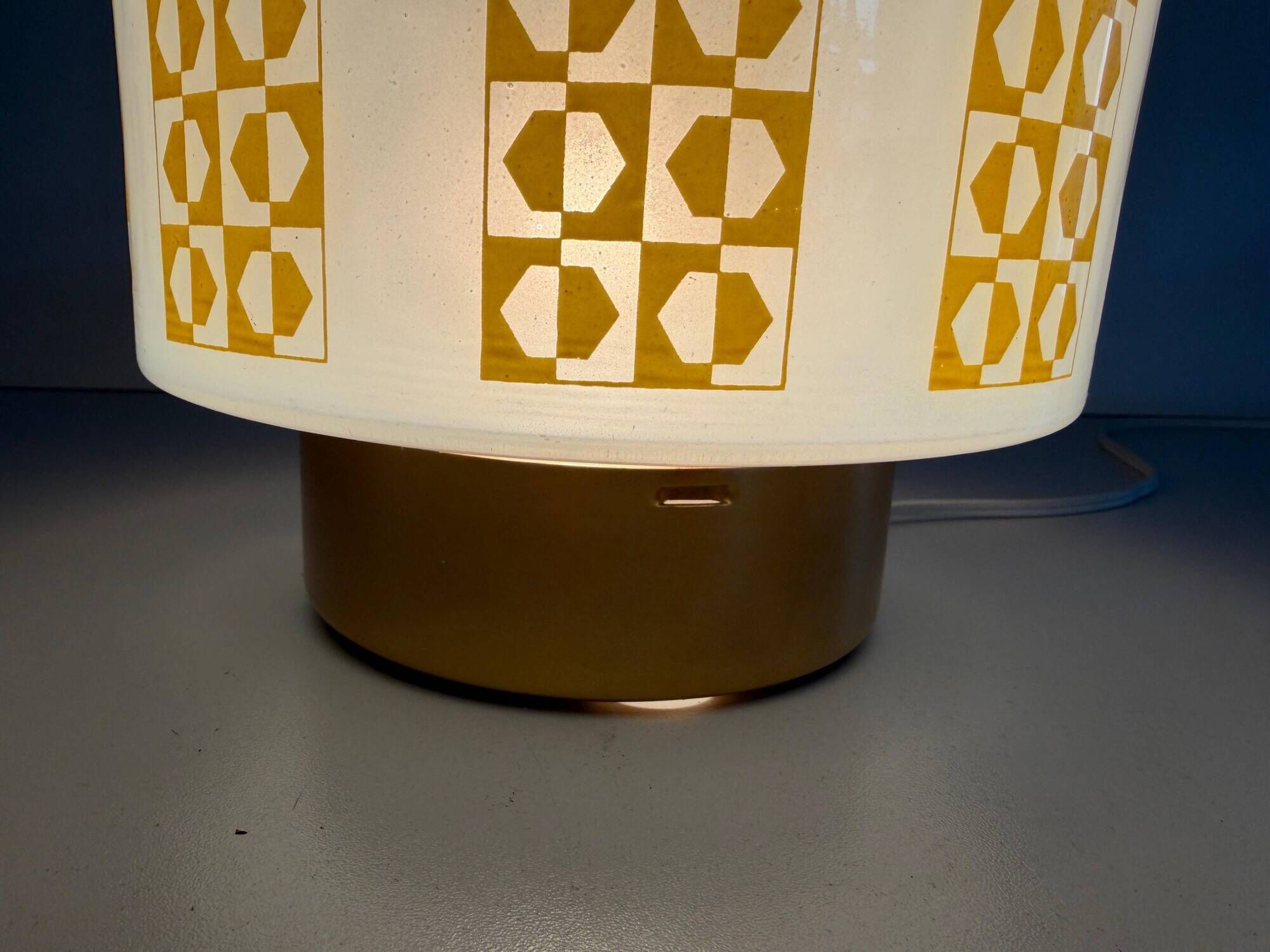 Ceiling light or wall sconce in opal glass with yellow decorations by VEB, 1950s, Germany.