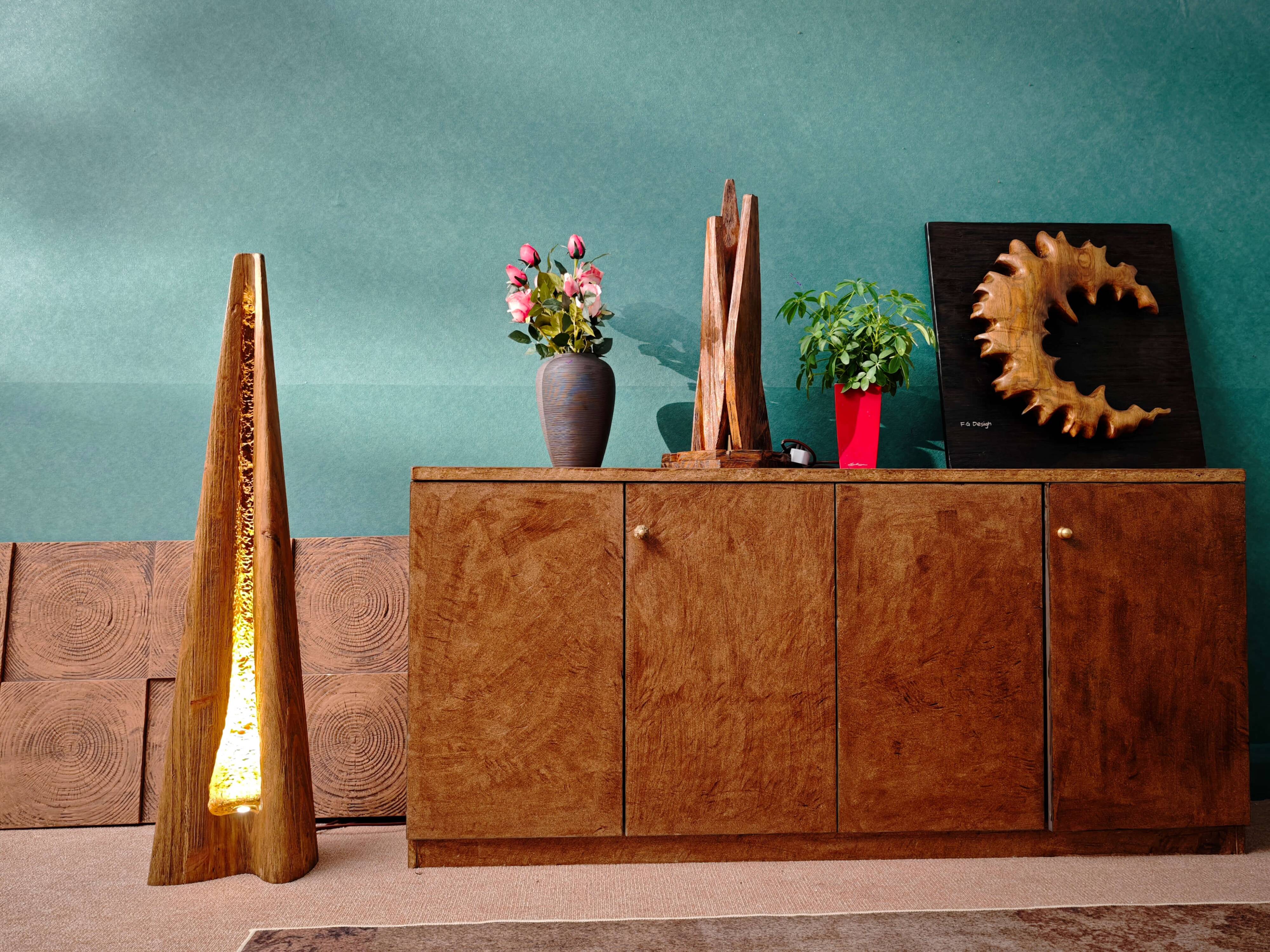 Handmade Mid-Century Modern Light ZENITH Solid Wood Sculptural Floor lamp