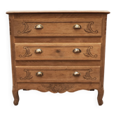 Old chest of drawers with three drawers in raw solid oak
