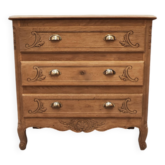 Ancienne commode trois tiroirs en chêne massif brut