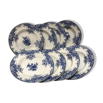 Lot de 8 assiettes à soupe bleues Longwy