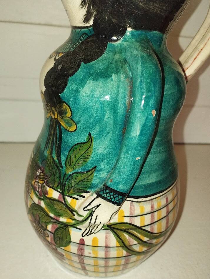 Vintage figurative pitcher in glazed terracotta – Female character