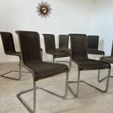 Lot de 8 chaises tubulaire design Tecta style bauhaus métal et cannage gris vintage année 80