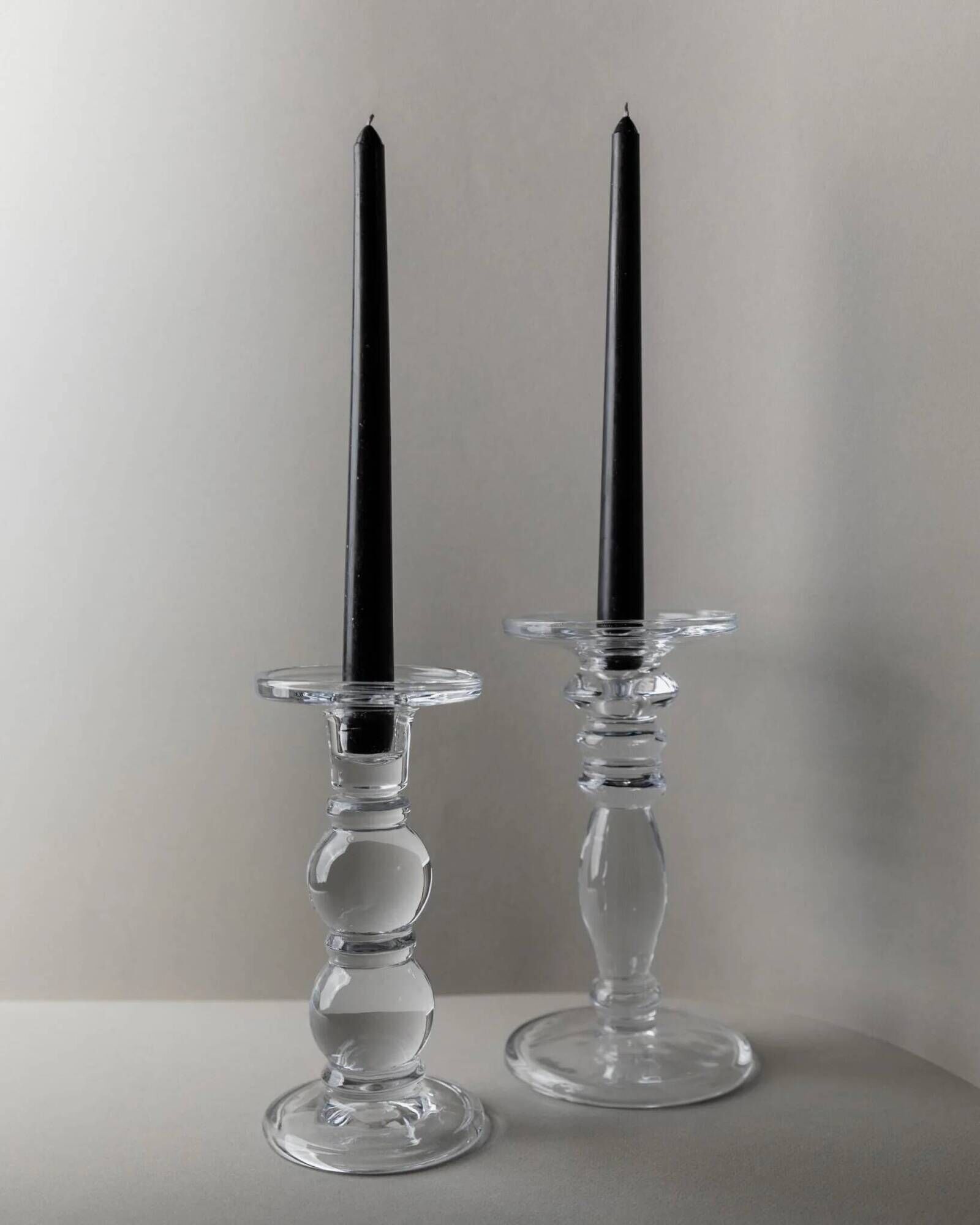 Two Clear Glass Candle Holders, 1990s Italy - Simple Timeless Ball Design, Retro Table Decor Gift