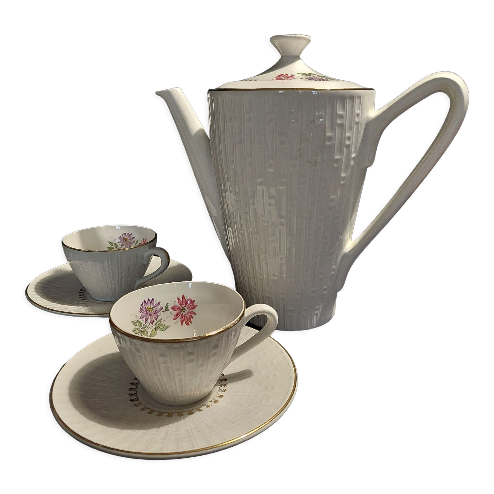 Pouring coffee service and two cups Lunéville KG mid-twentieth
