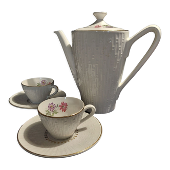 Pouring coffee service and two cups Lunéville KG mid-twentieth