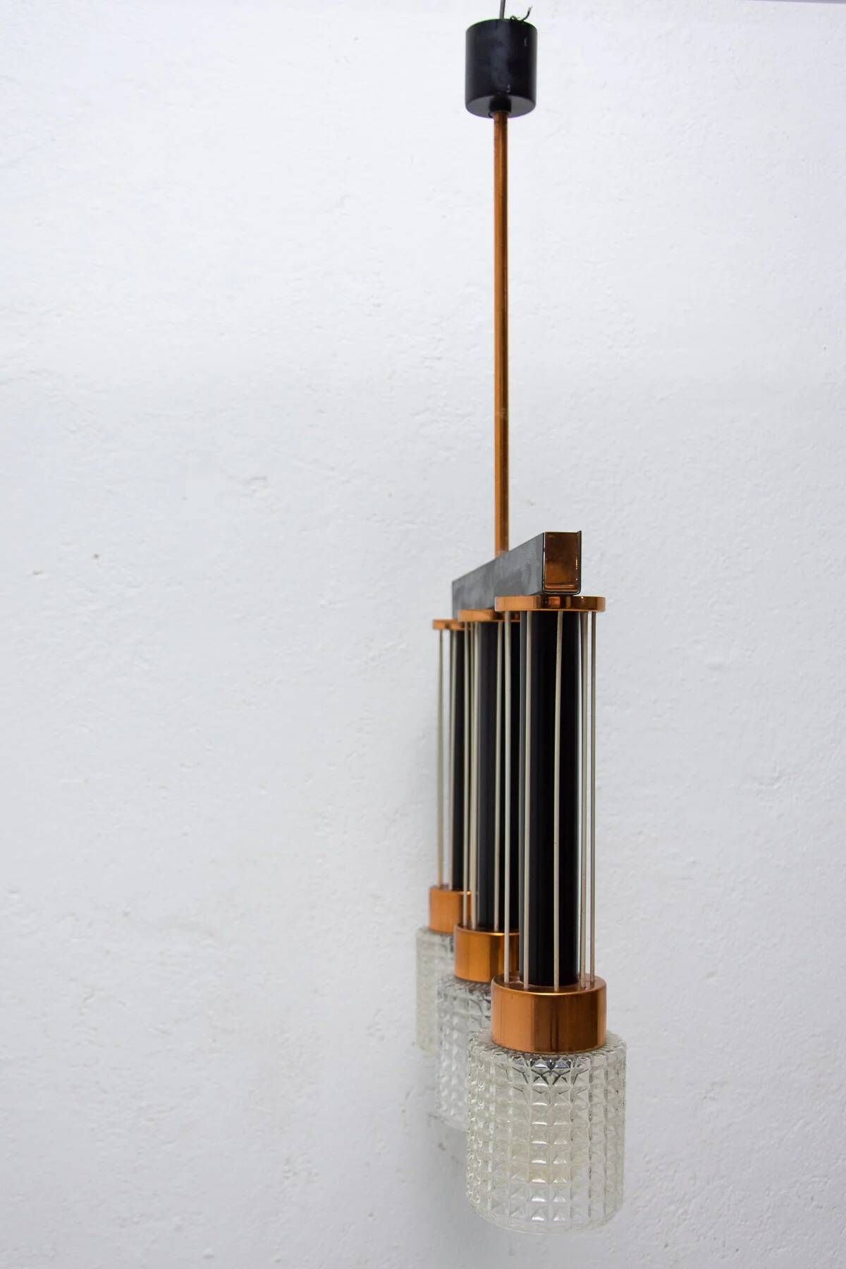Czechoslovak brutalist light fixture, mid-century ceiling lighting, 1970s