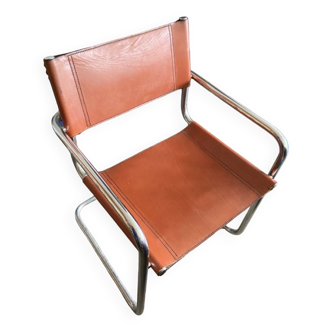 Cantilever dining room armchair, in cognac leather, vintage
