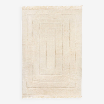 Berber carpet beni urain ecru with rectangular lines 298 x 200 cm