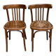 2 solid wood curved walnut bistro chairs in burgundy