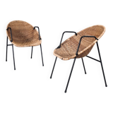 Mid-Century Modern Rattan Armchairs, France, 1950s, Set of 2