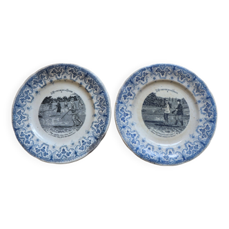 Collectible hunting plates from the Saint-Amand and Hamage Nord earthenware factory