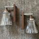 Pair of 60s teak and molded glass sconces