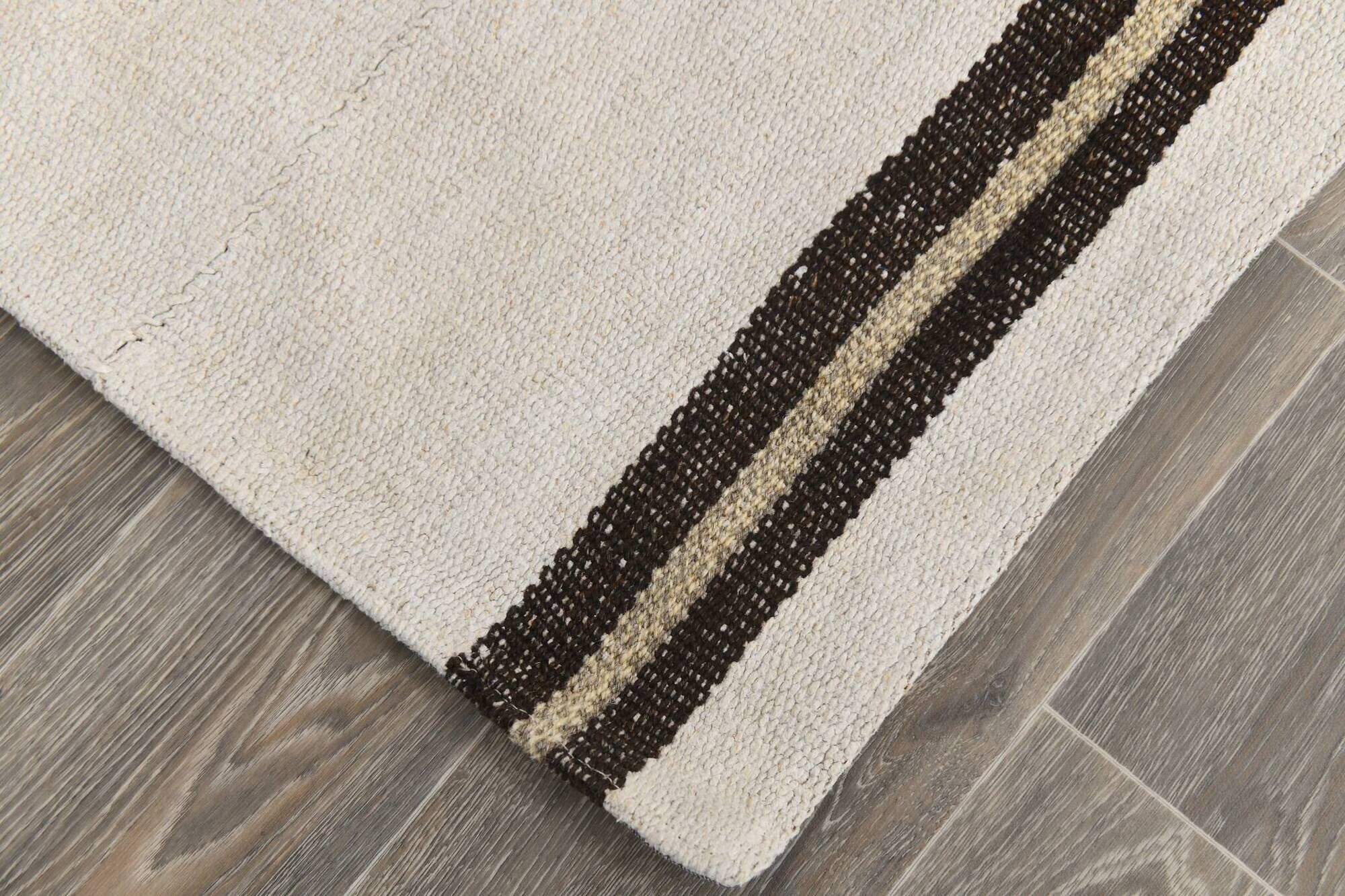 5x7 Turkish Hand-Woven Beige & Brown Striped Kilim Carpet, 144x202Cm