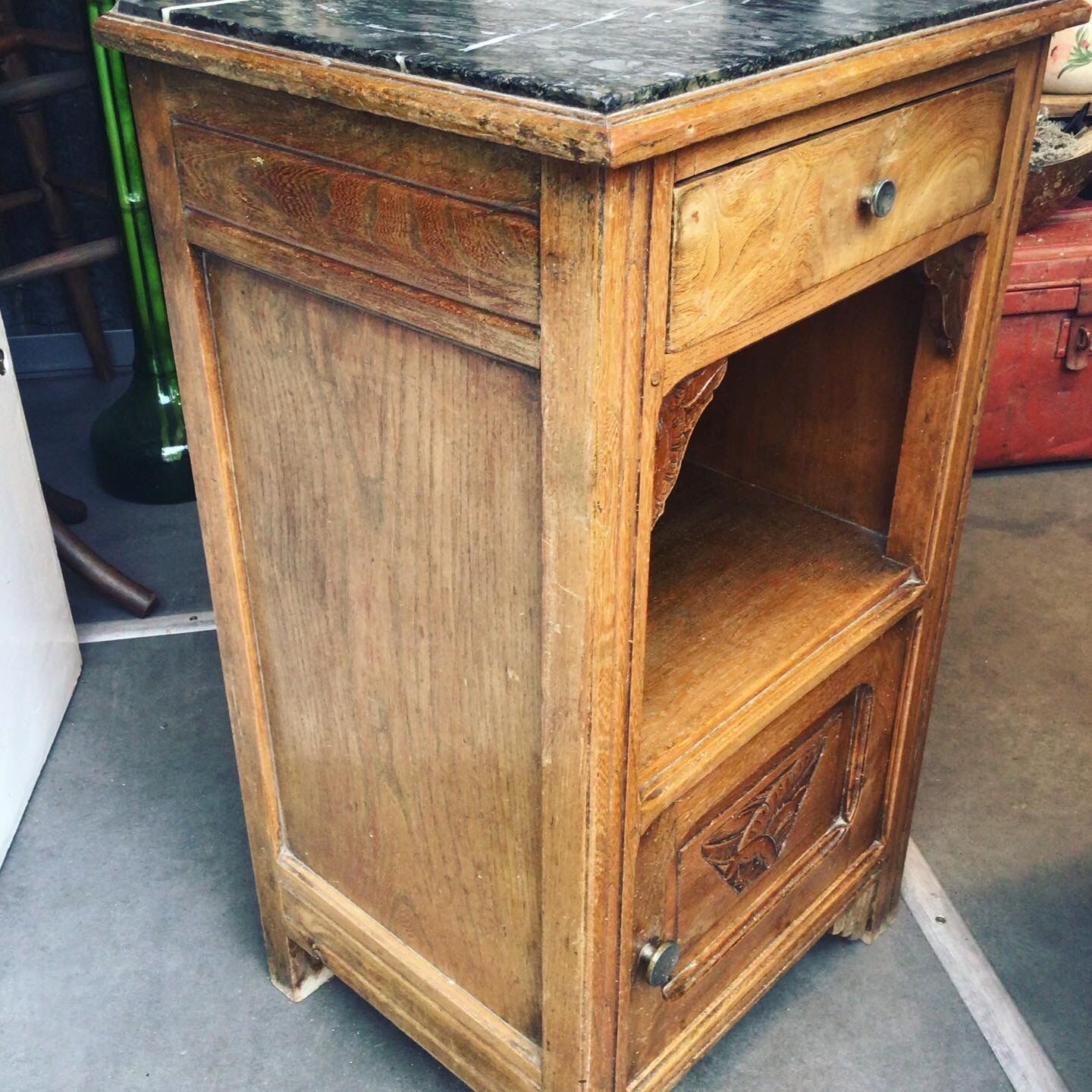 Solid wooden bedside with floral decoration
