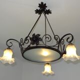 iron and opalin glass hanging lamp