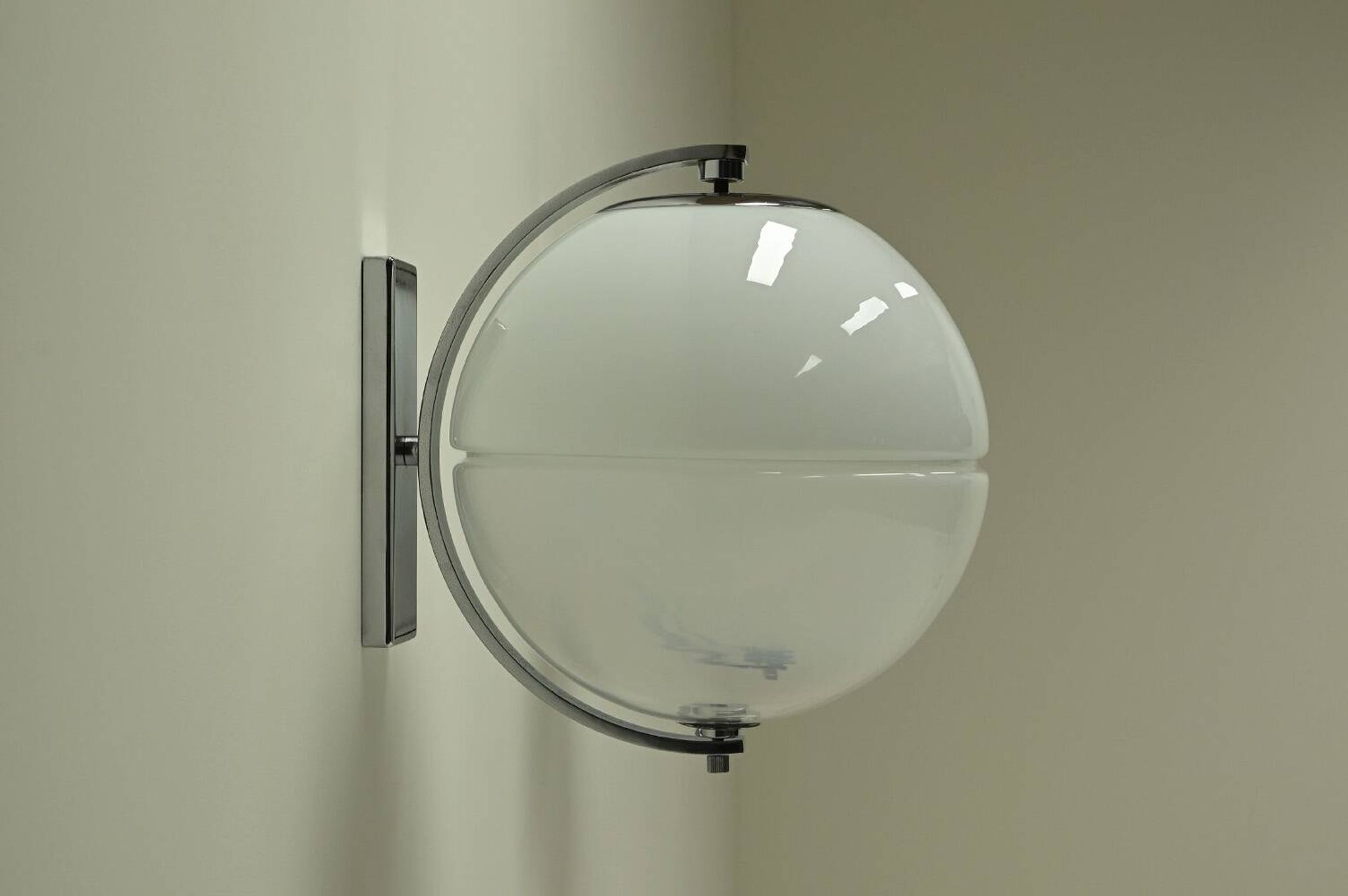 Set of 2 rare large globe wall lamps, 1960s Italy.