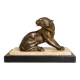 Art Deco Panther in patinated cast iron on a base of onyx and black marble
