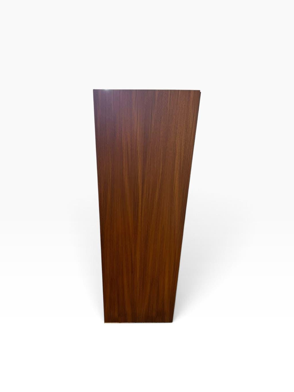 Vintage wooden shoe cabinet / cabinet with drop-down door and chrome accents.