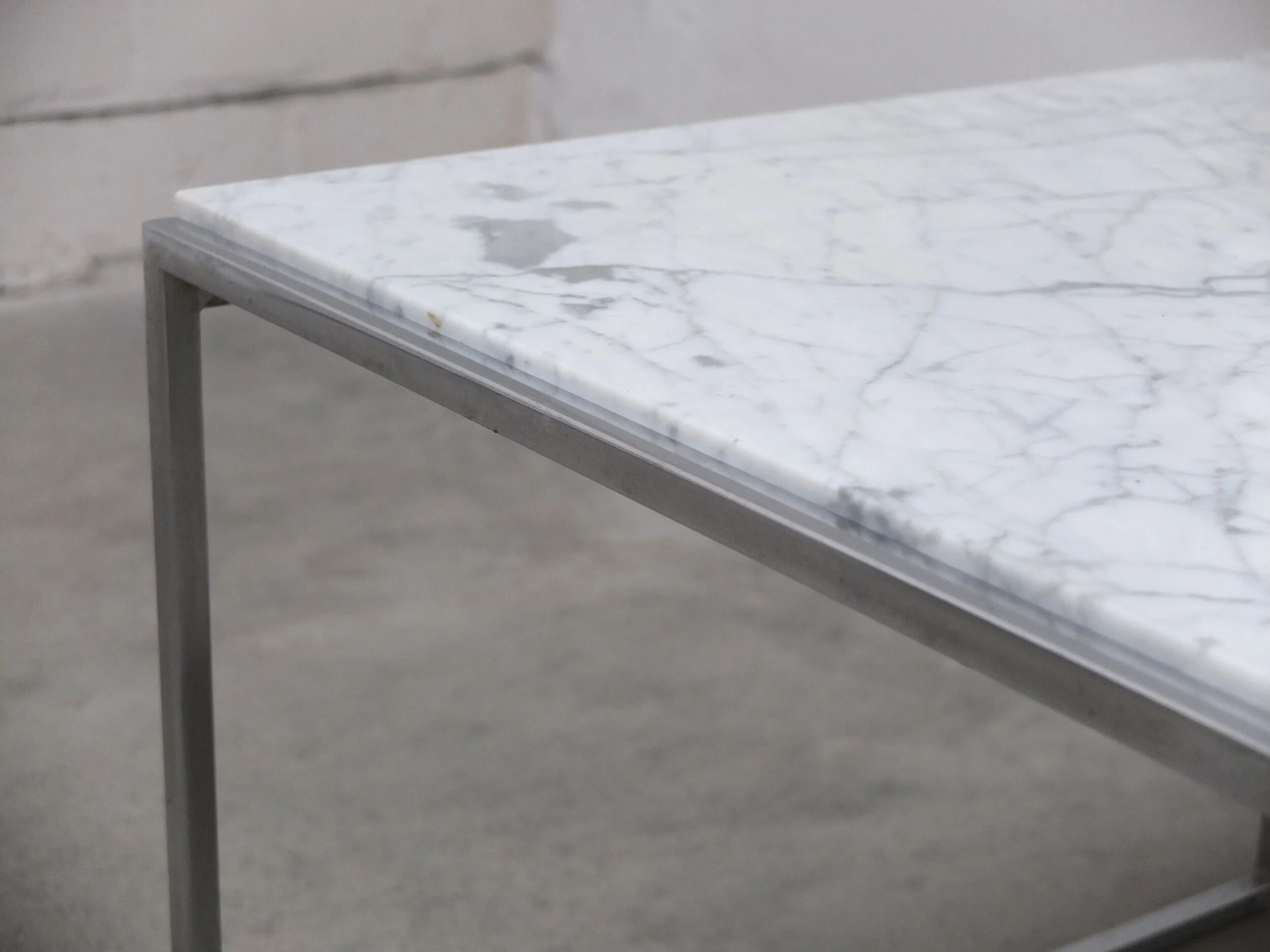 Pair of Carrara marble & chrome coffee or side tables, 1970s