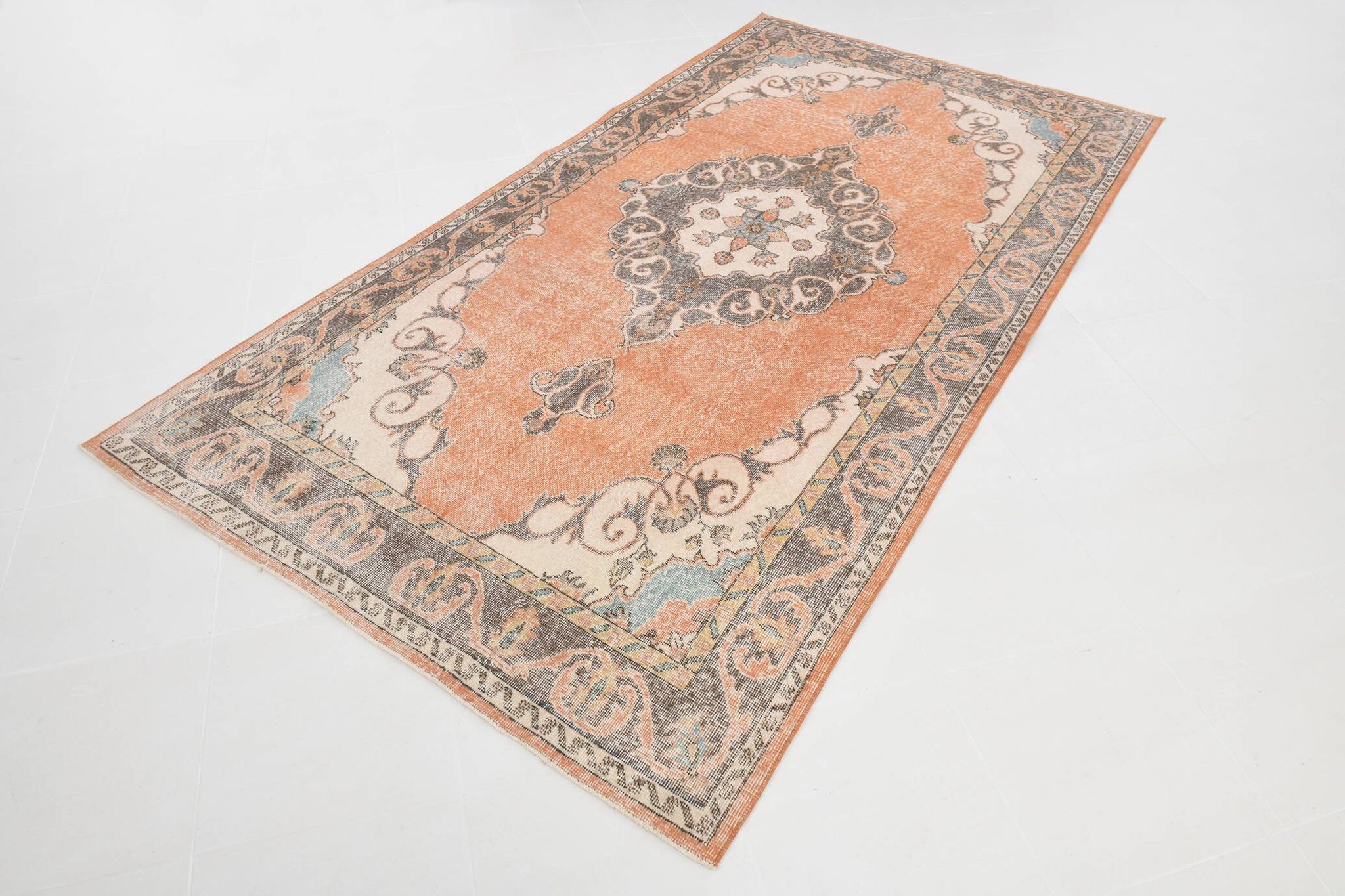 Pale Red & Brown Large Antique Turkish Rug, 157x299Cm