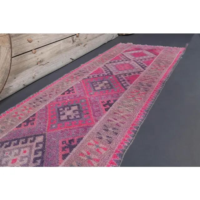 1970s vintage Turkish Oushak diamond wool runner