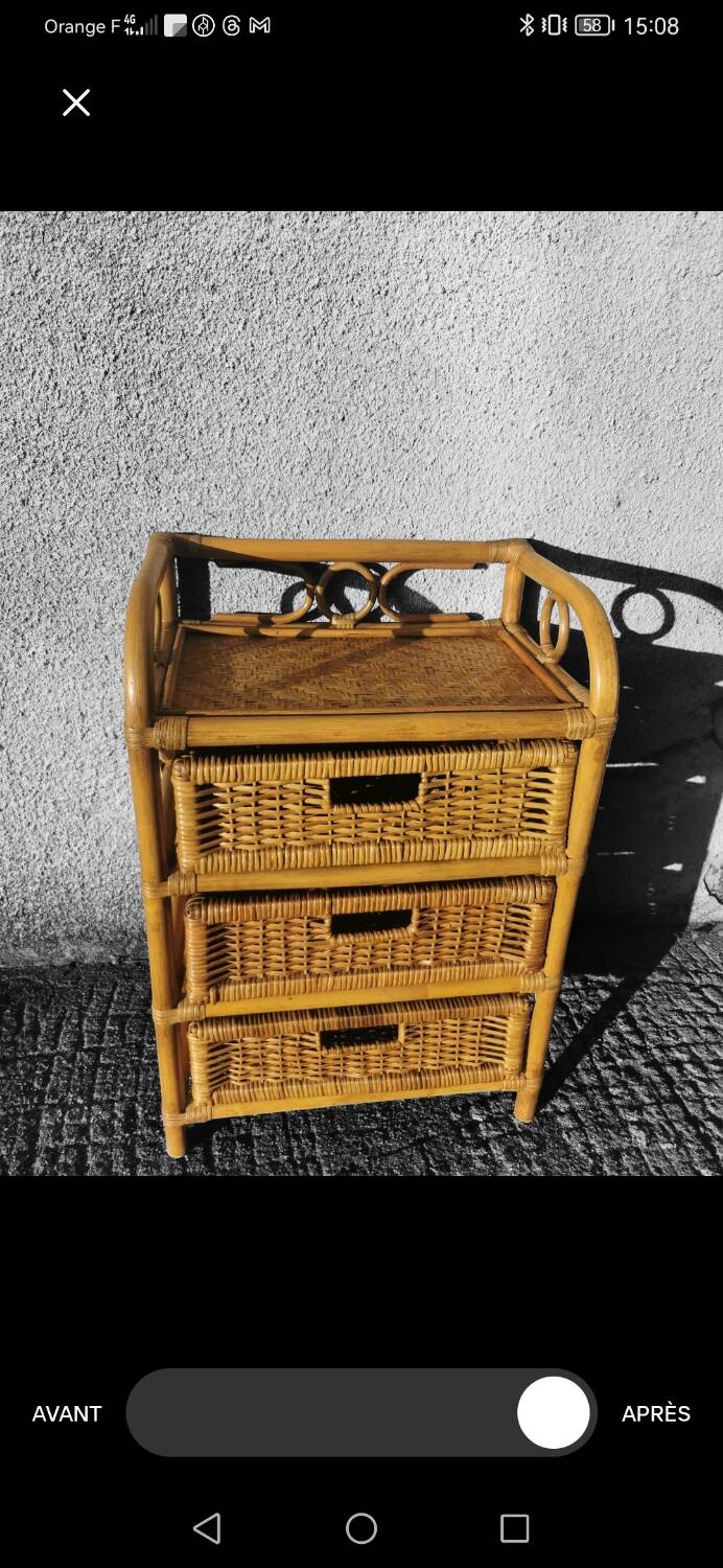 Rattan chest of drawers, bedside table with 3 drawers